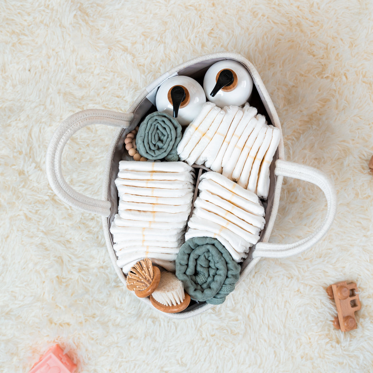 Rope Diaper Caddy in Blush