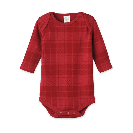 Red Plaid Baby Bodysuit In Soft Cotton Rib - Holiday One Piece