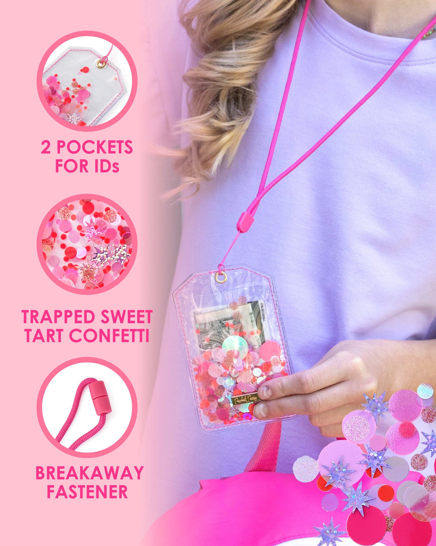 Pink Confetti ID Holder with Lanyard