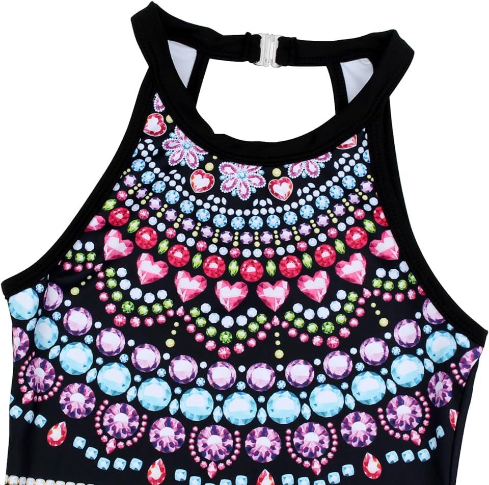 Colorful Jewel-Toned Cascade Gymnastics Leotard Outfit Set