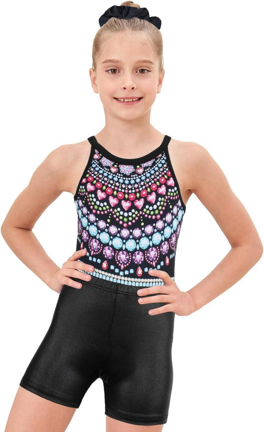 Colorful Jewel-Toned Cascade Gymnastics Leotard Outfit Set