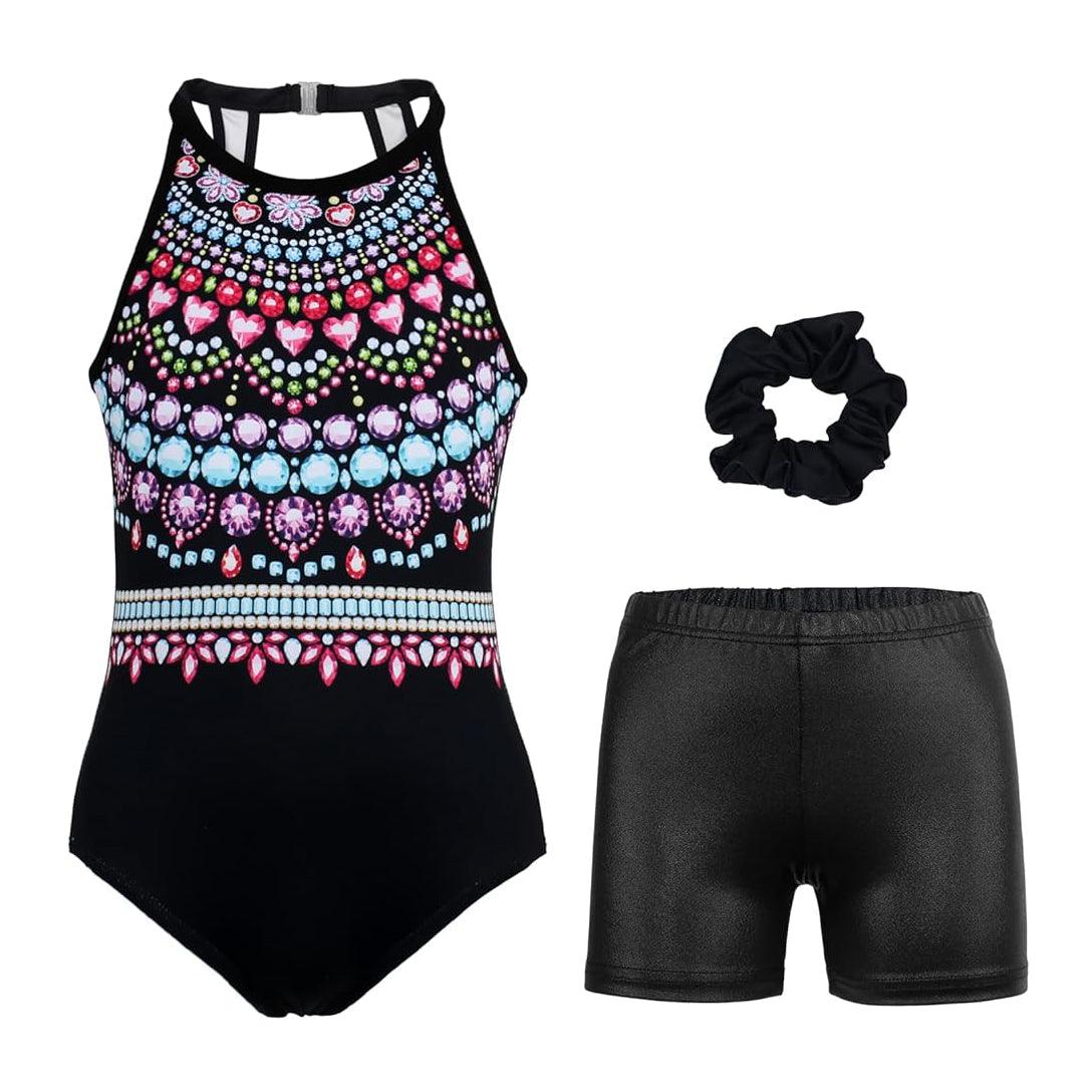 Colorful Jewel-Toned Cascade Gymnastics Leotard Outfit Set