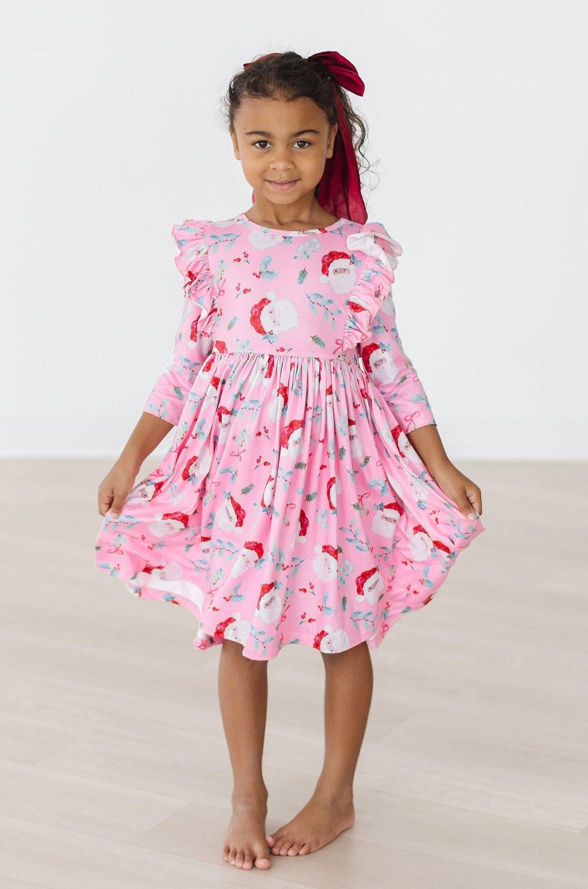 Jolly Old Saint Nick 3/4 Sleeve Ruffle Twirl Dress