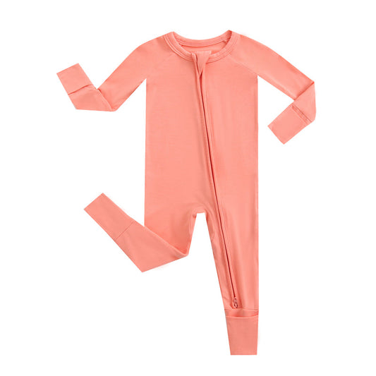 Joyful Coral Zippered Baby Romper