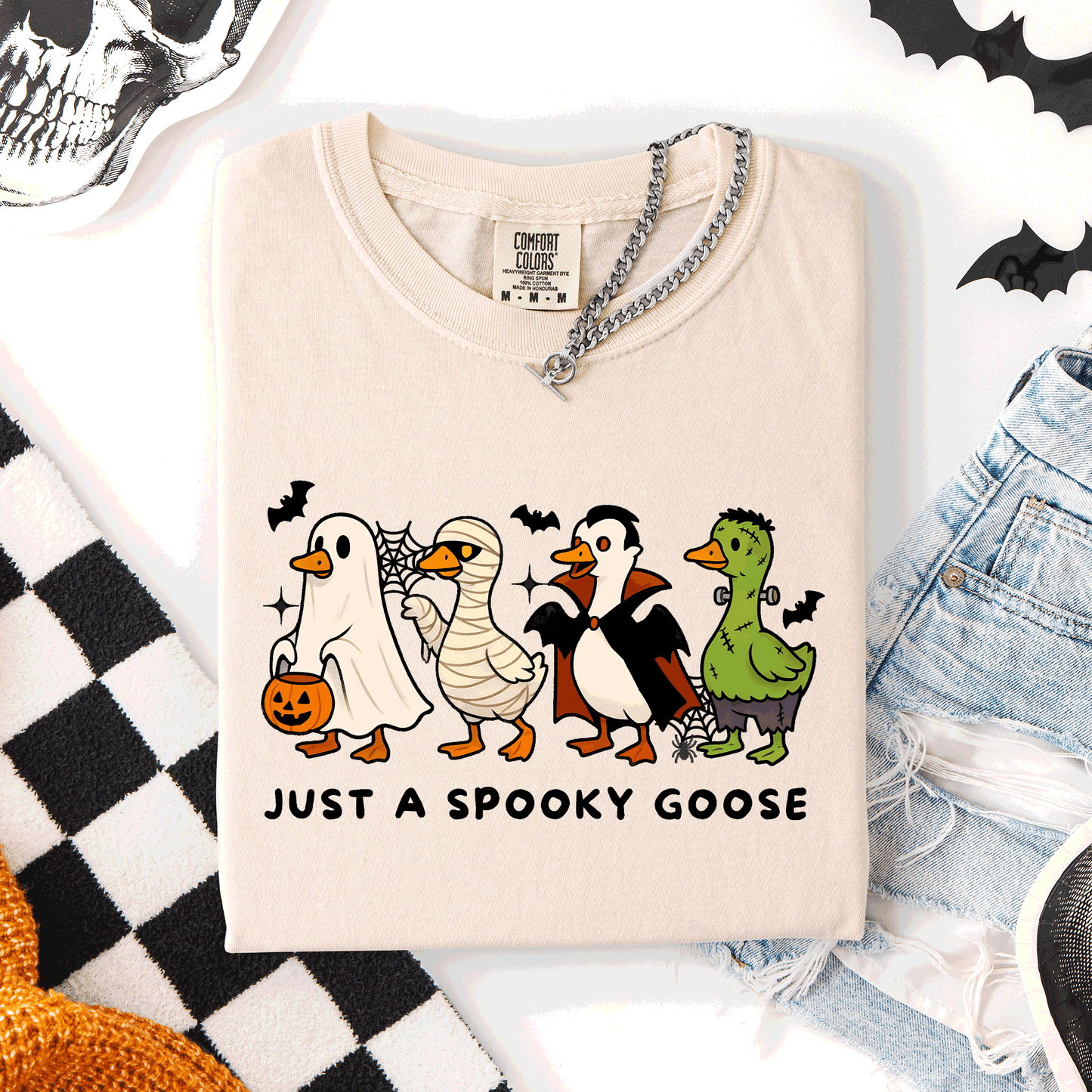 Just A Spooky Goose, Dracula, Vampire, Ghost, Mummy, Halloween, Funny, Comfort Colors T-Shirt