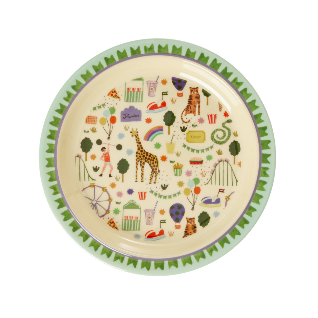 Melamine Kids Plate - Fun Fair Mint Print -