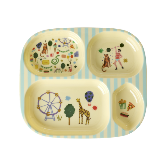 Melamine Kids 4 Room Plate - Fun Fair Mint Print -