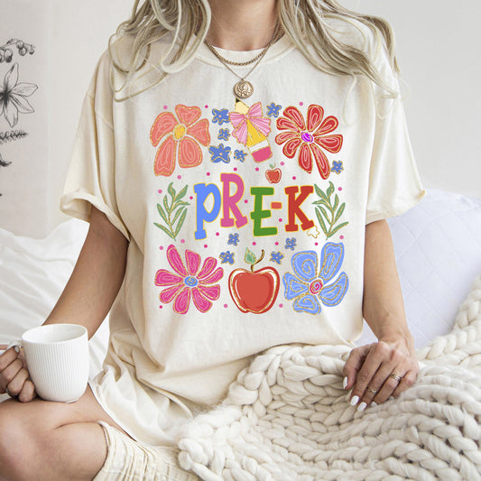 Pre-K, Boho, Teacher, Back to School, Floral, First Day of School, Cute, Teacher Appreciation, Coquette, Comfort Colors T-Shirt