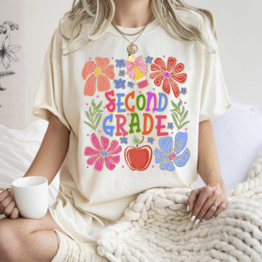 Second Grade, Boho, Teacher, Back to School, Floral, First Day of School, Cute, Teacher Appreciation, Coquette, Comfort Colors T-Shirt