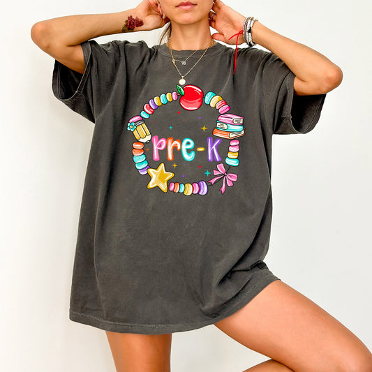 Pre-K, Teacher, Back to School, Bracelets, Bow, First Day of School, Cute, Teacher Appreciation, Coquette, Comfort Colors T-Shirt