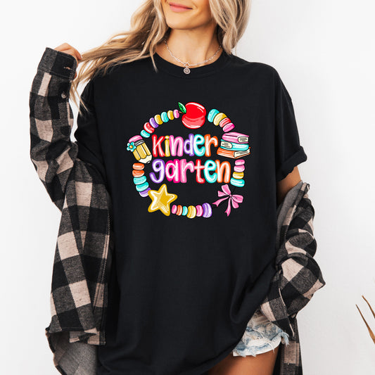 Kindergarten, Teacher, Back to School, Bracelets, Bow, First Day of School, Cute, Teacher Appreciation, Coquette, Comfort Colors T-Shirt