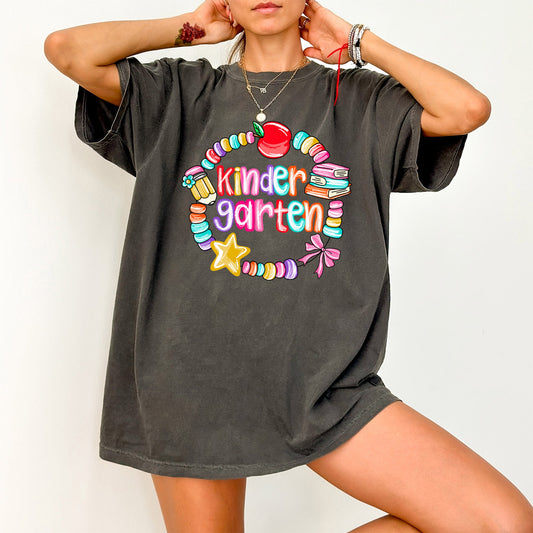 Kindergarten, Teacher, Back to School, Bracelets, Bow, First Day of School, Cute, Teacher Appreciation, Coquette, Comfort Colors T-Shirt