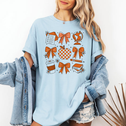Back to School, Bow, Teacher Icons, Coffee, First Day of School, Cute, Teacher Appreciation, Coquette, Comfort Colors T-Shirt