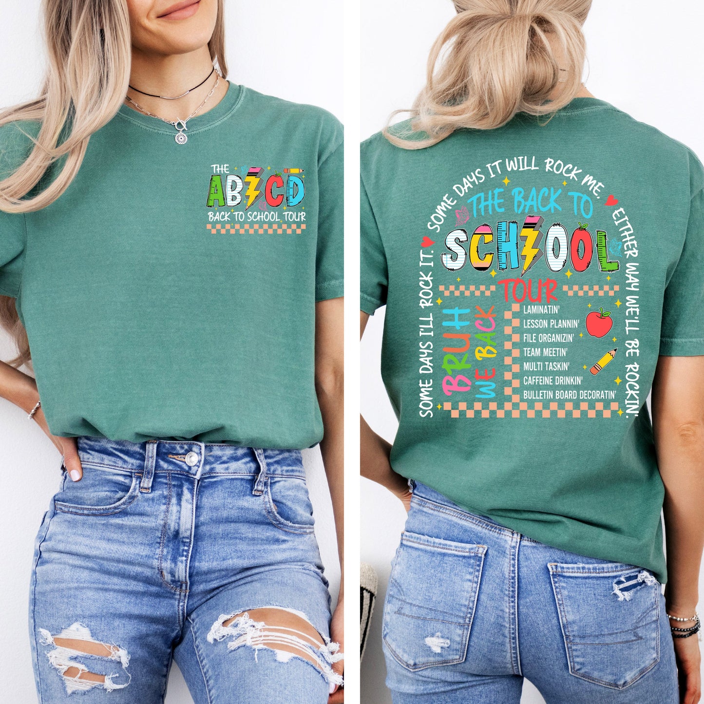 ABCD Back To School Tour, Teacher, Front and Back, First Day of School, Cute, Teacher Appreciation, Coquette, Comfort Colors T-Shirt - MADE TO ORDER