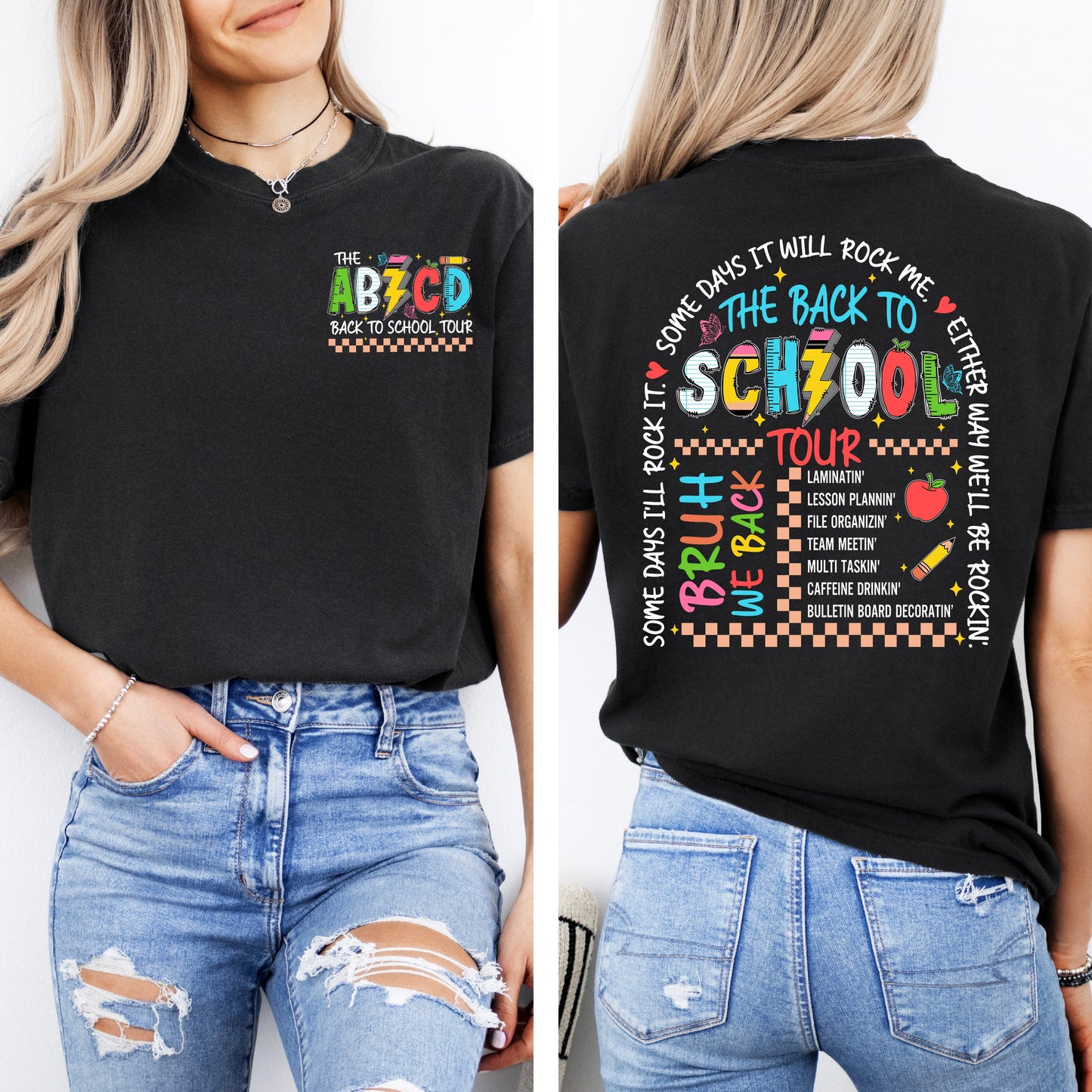 ABCD Back To School Tour, Teacher, Front and Back, First Day of School, Cute, Teacher Appreciation, Coquette, Comfort Colors T-Shirt - MADE TO ORDER