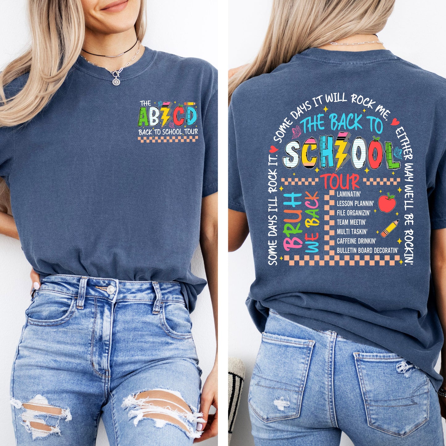 ABCD Back To School Tour, Teacher, Front and Back, First Day of School, Cute, Teacher Appreciation, Coquette, Comfort Colors T-Shirt - MADE TO ORDER