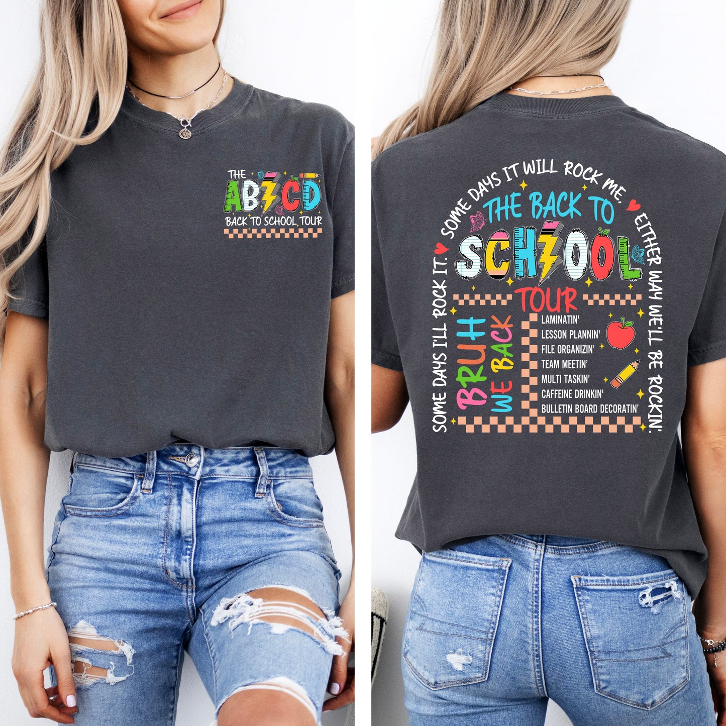 ABCD Back To School Tour, Teacher, Front and Back, First Day of School, Cute, Teacher Appreciation, Coquette, Comfort Colors T-Shirt - MADE TO ORDER