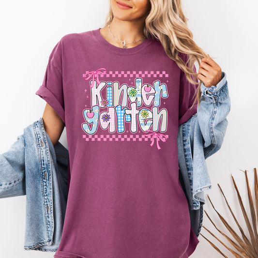 Kindergarten Teacher, Retro, Checkered, Back to School, First Day of School, Cute, Teacher Appreciation, Coquette, Comfort Colors T-Shirt