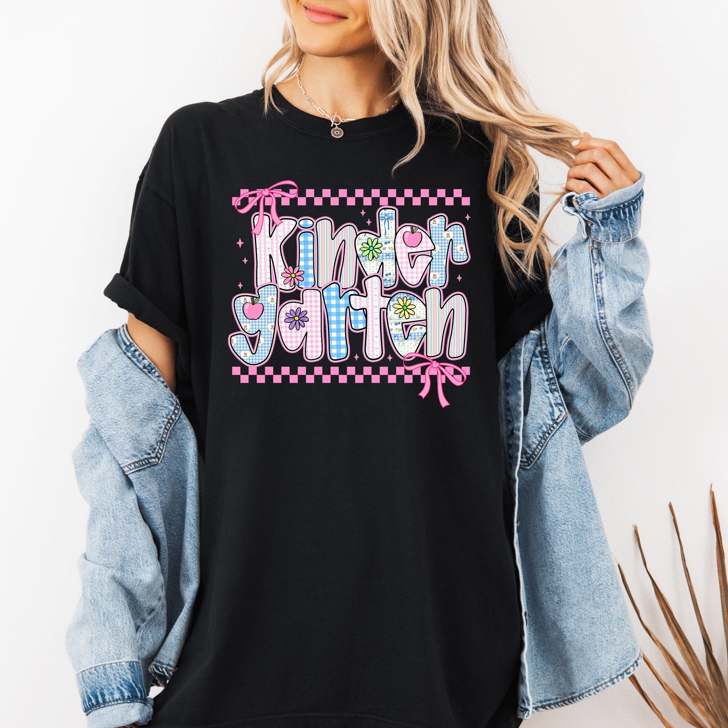 Kindergarten Teacher, Retro, Checkered, Back to School, First Day of School, Cute, Teacher Appreciation, Coquette, Comfort Colors T-Shirt