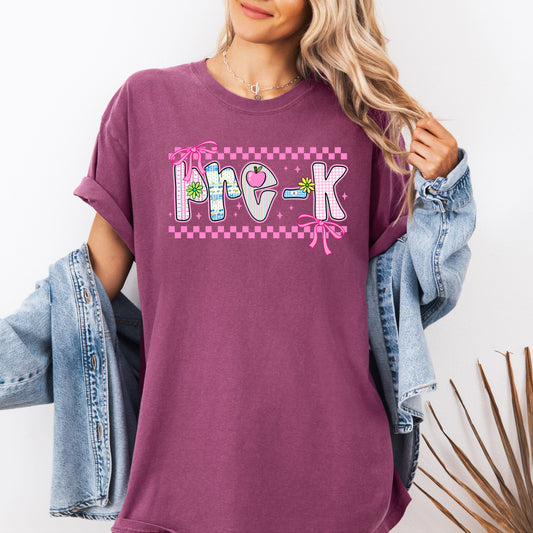Pre-K Teacher, Retro, Checkered, Back to School, First Day of School, Cute, Teacher Appreciation, Coquette, Comfort Colors T-Shirt