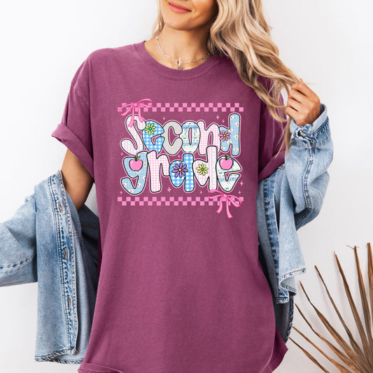 Second Grade Teacher, Retro, Checkered, Back to School, First Day of School, Cute, Teacher Appreciation, Coquette, Comfort Colors T-Shirt