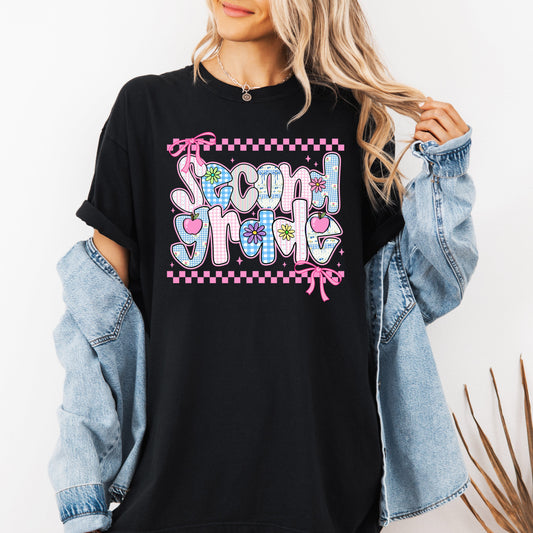 Second Grade Teacher, Retro, Checkered, Back to School, First Day of School, Cute, Teacher Appreciation, Coquette, Comfort Colors T-Shirt