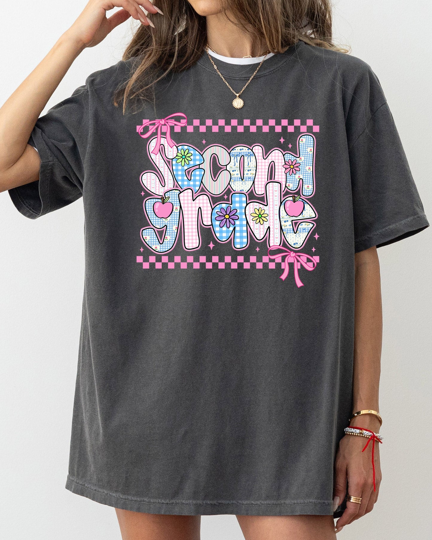 Second Grade Teacher, Retro, Checkered, Back to School, First Day of School, Cute, Teacher Appreciation, Coquette, Comfort Colors T-Shirt