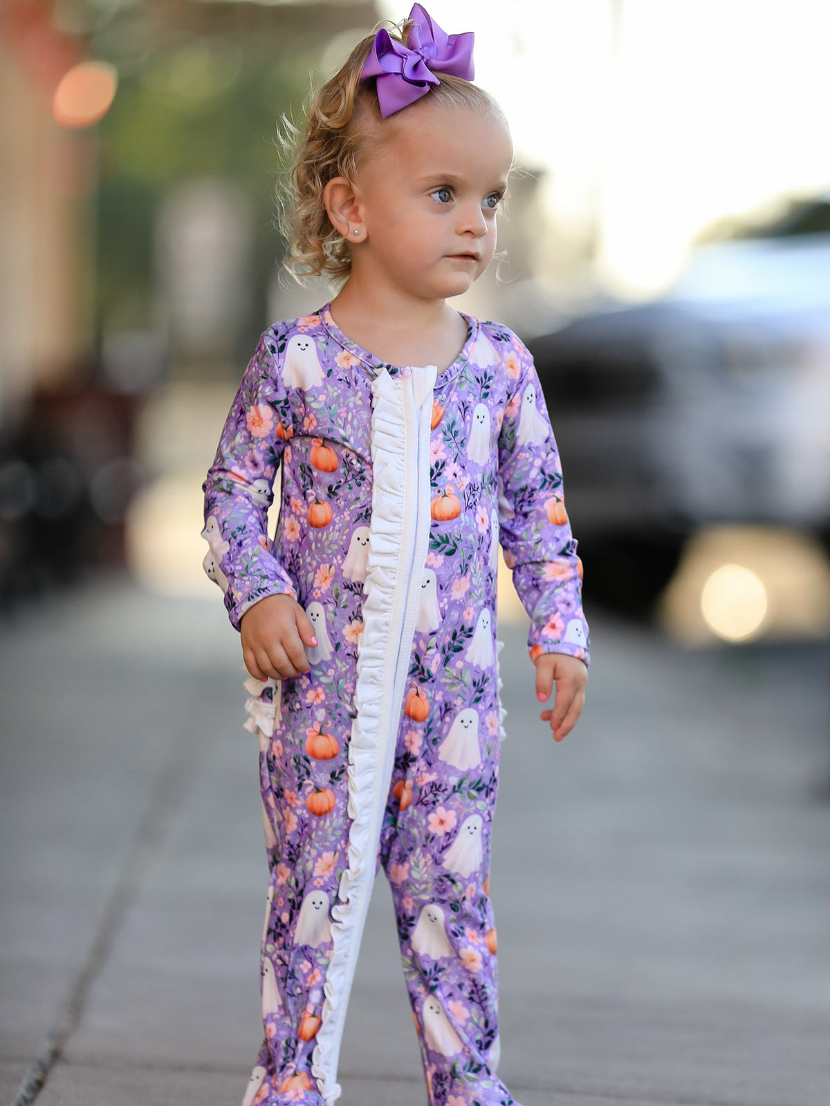 Halloween Ghost Pumpkin Girls Romper Ruffle Zipper