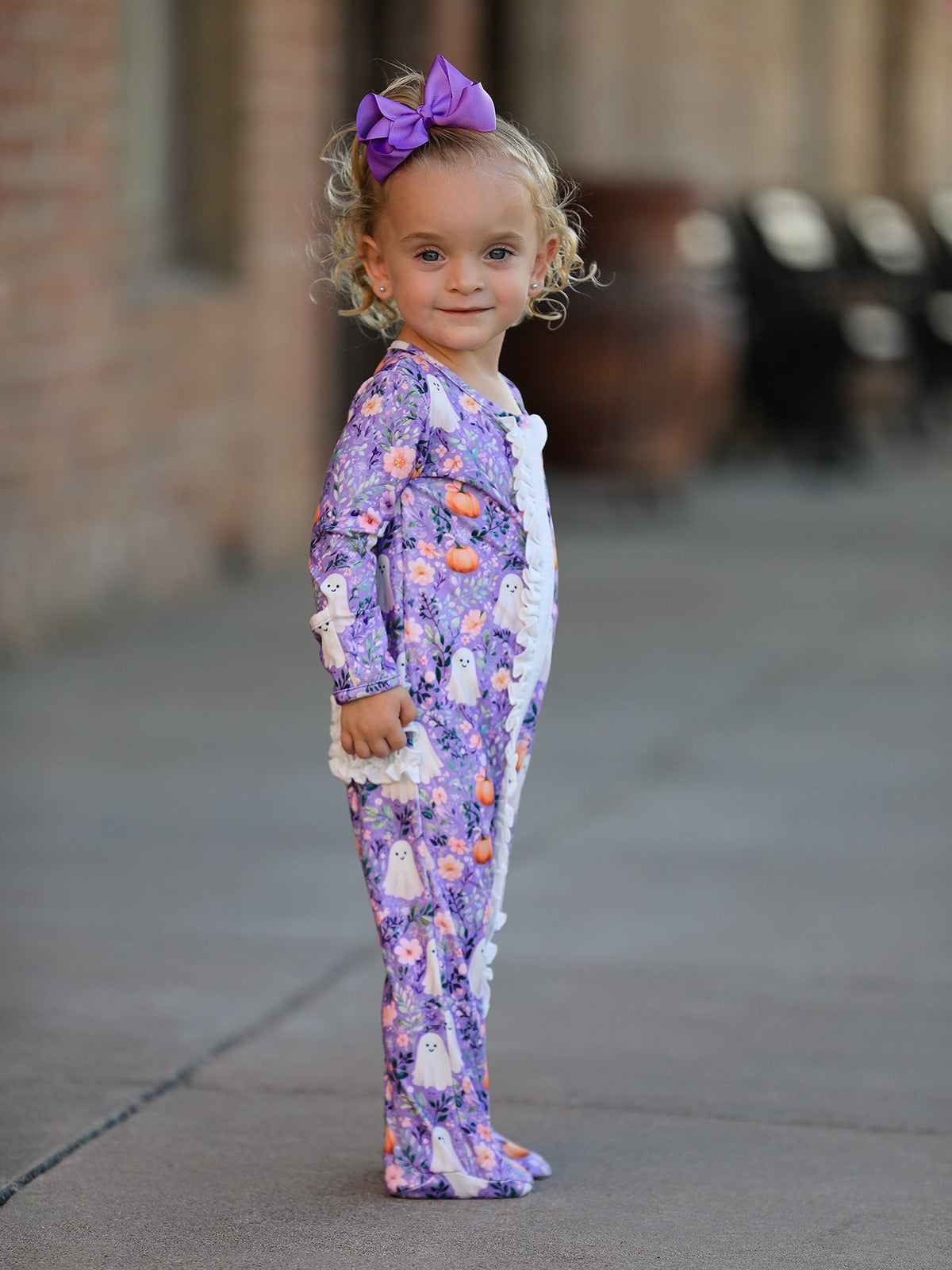 Halloween Ghost Pumpkin Girls Romper Ruffle Zipper
