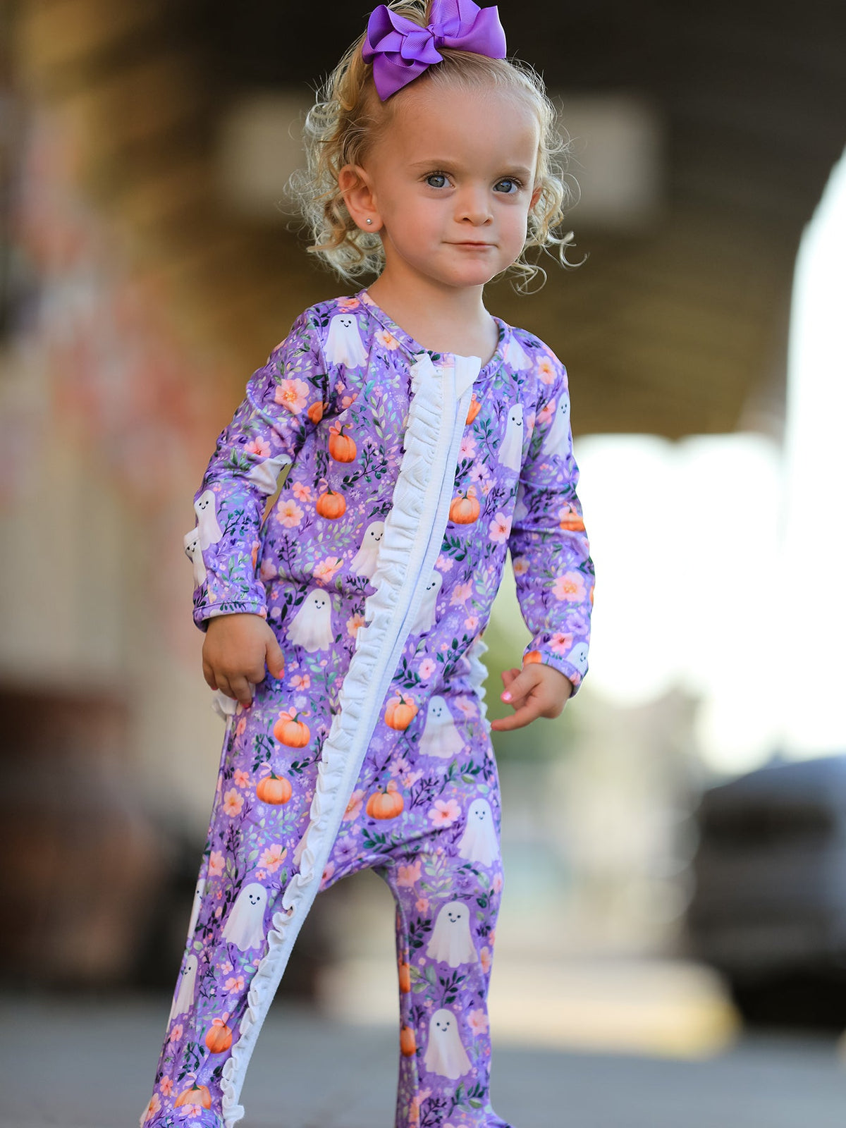 Halloween Ghost Pumpkin Girls Romper Ruffle Zipper