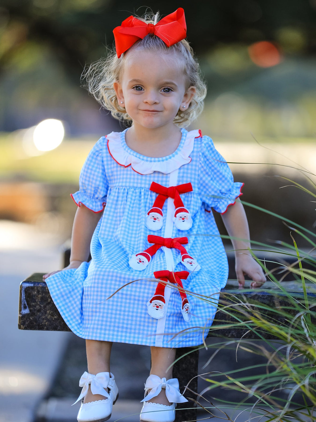 Christmas Santa Bow Plaid Girls Dress