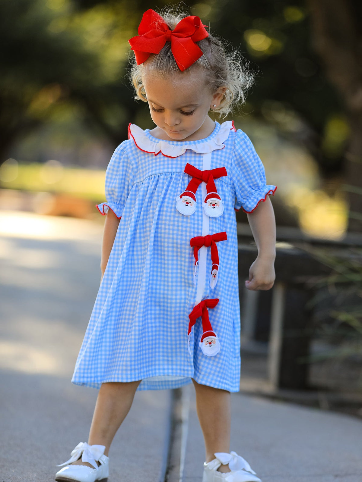Christmas Santa Bow Plaid Girls Dress