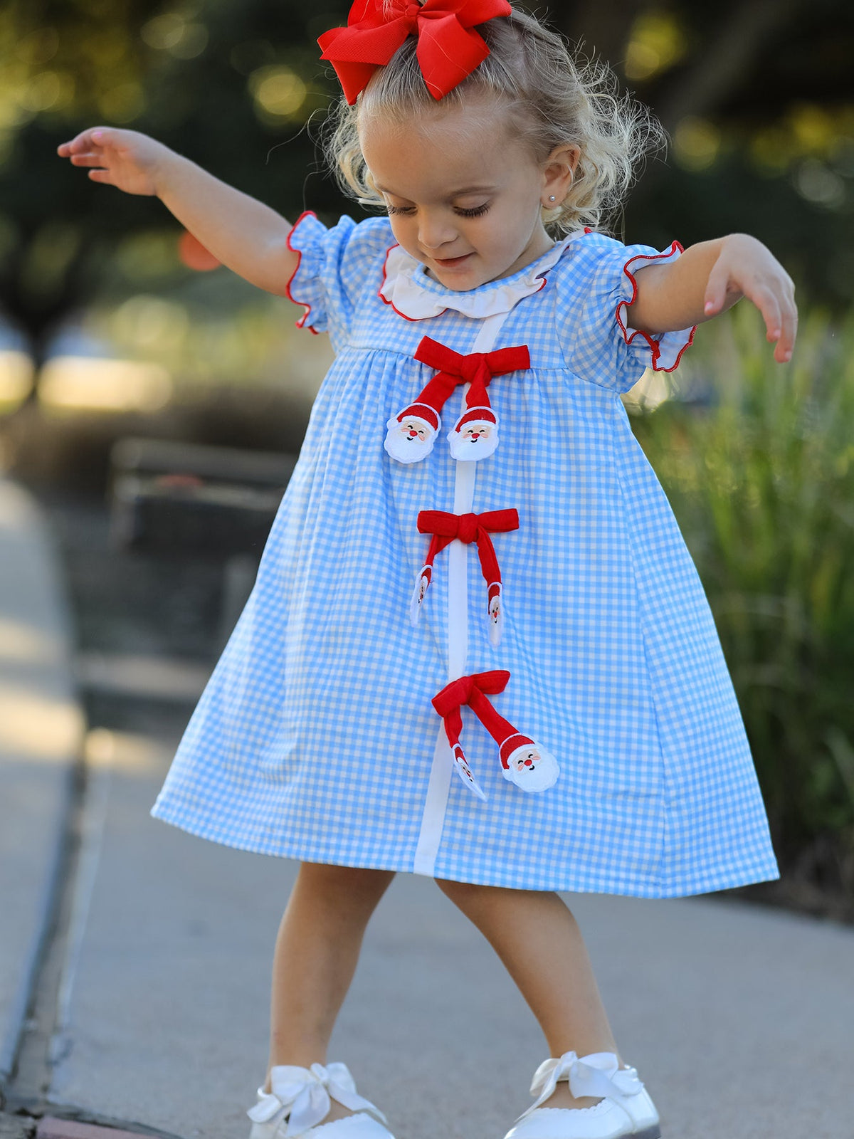 Christmas Santa Bow Plaid Girls Dress