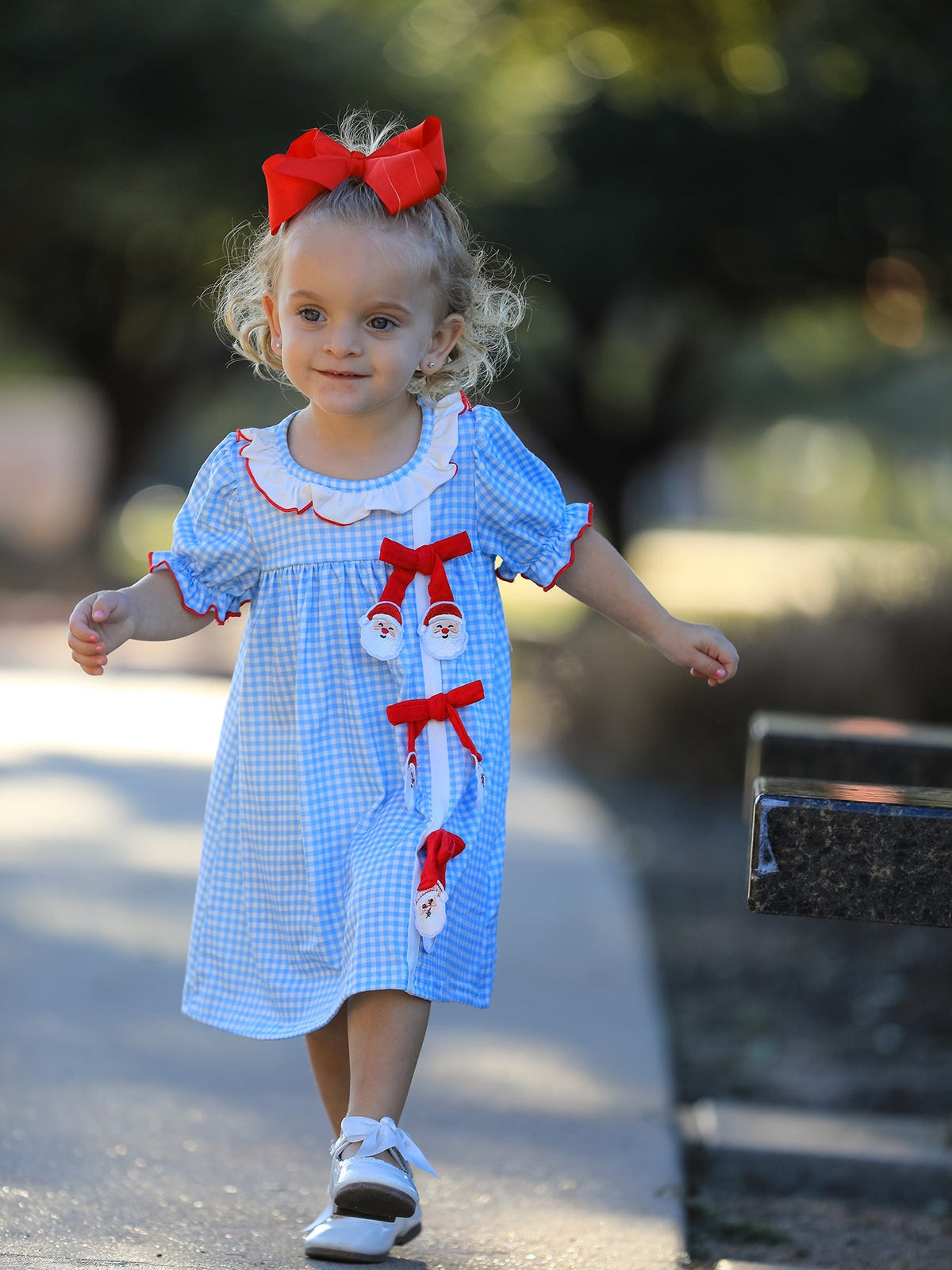 Christmas Santa Bow Plaid Girls Dress