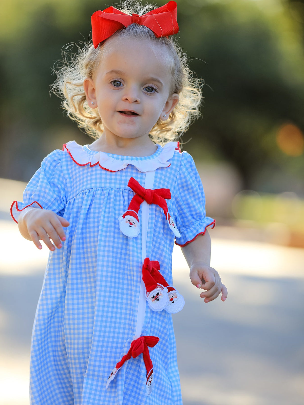 Christmas Santa Bow Plaid Girls Dress