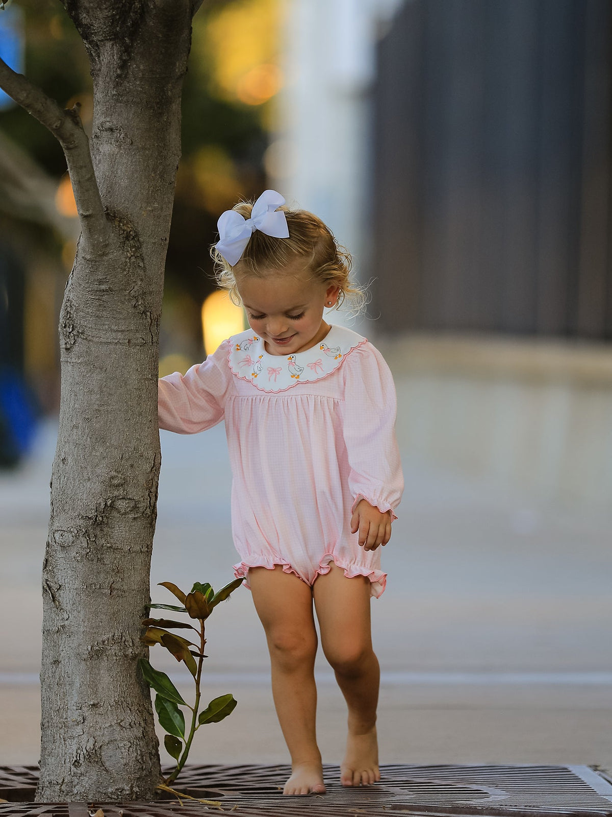 Pink Duck Embroidered Baby Girl Romper Ruffle Collar