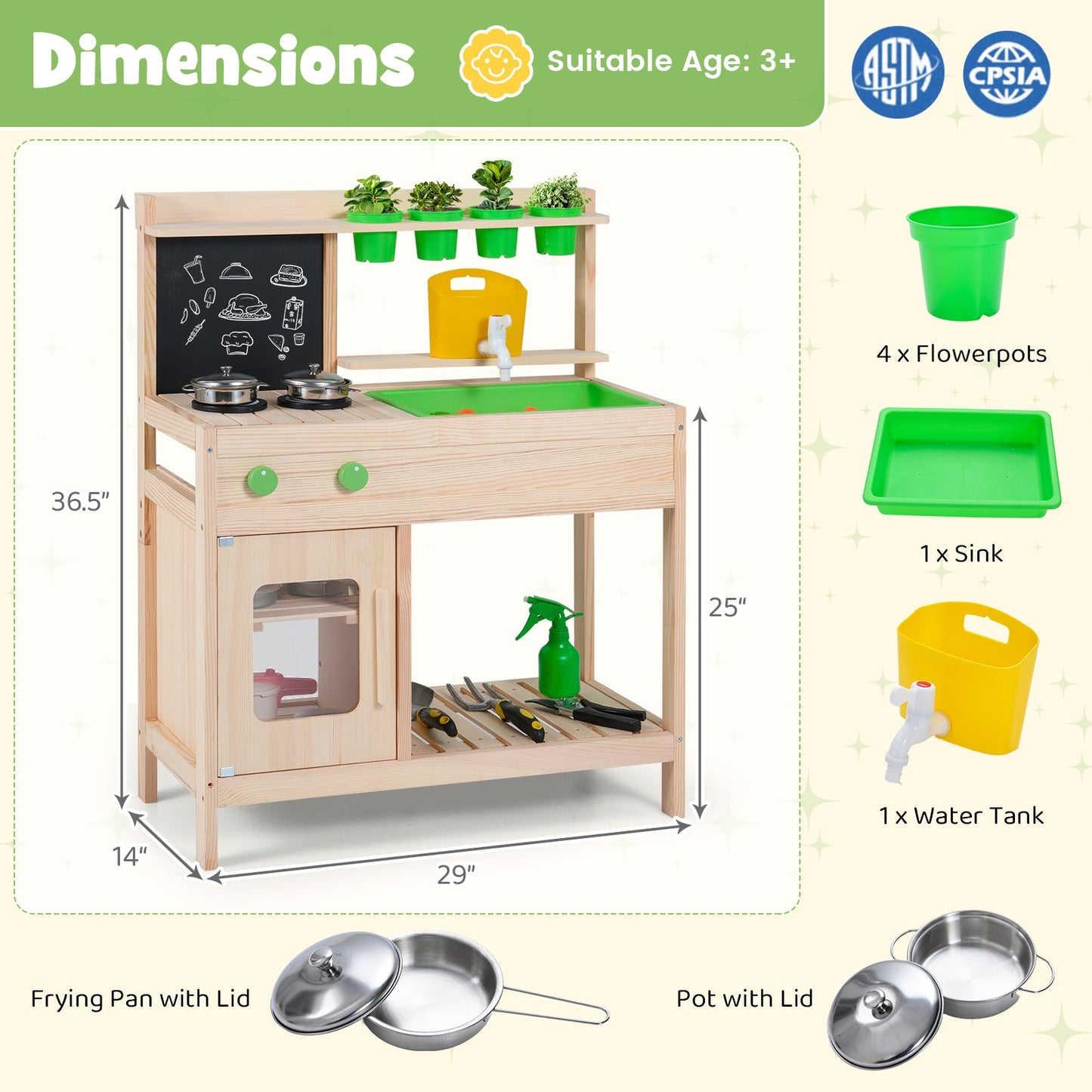 Kid Mud Kitchen Play Pretend Kitchen with Chalkboard for Kids Aged 3+