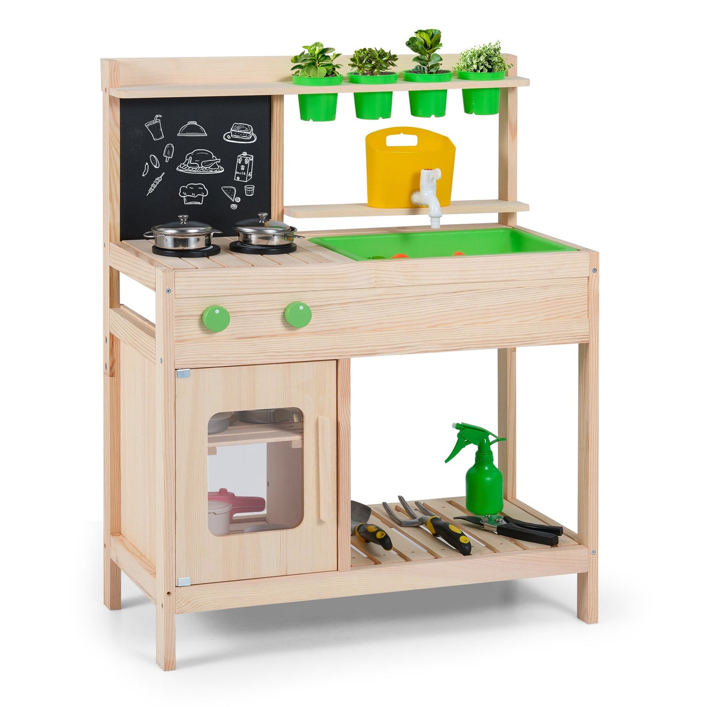 Kid Mud Kitchen Play Pretend Kitchen with Chalkboard for Kids Aged 3+