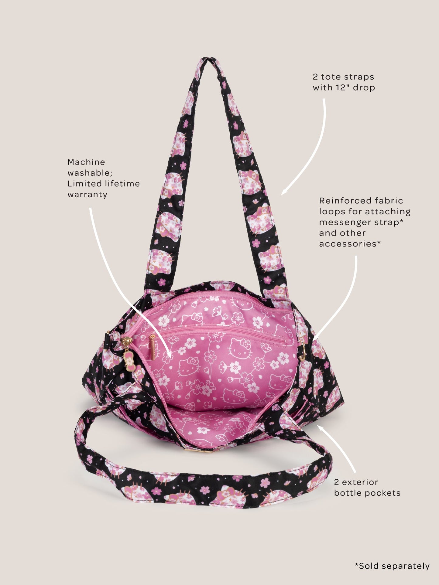 Hello Kitty® × JuJuBe Cherry Blossoms Be Light Bag Tote — Black and Pink