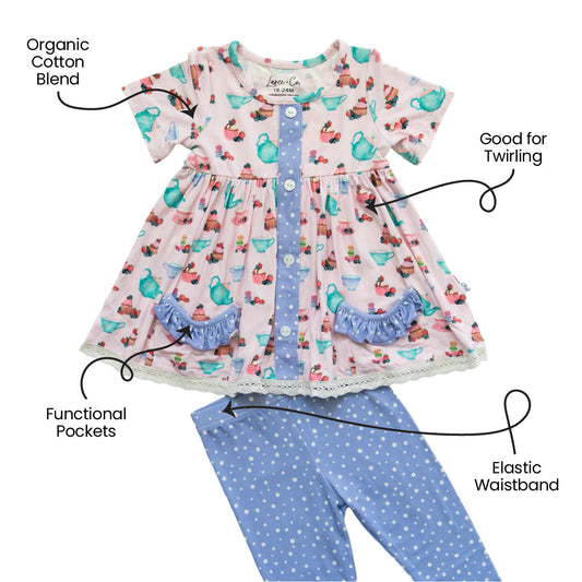 Lillian's Garden Tea Party Bamboo Short Sleeve Peplum + Legging Set