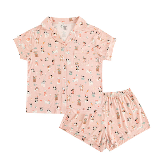 Puppy Egg Hunt (Women's Short Sleeve PJ) - Pink