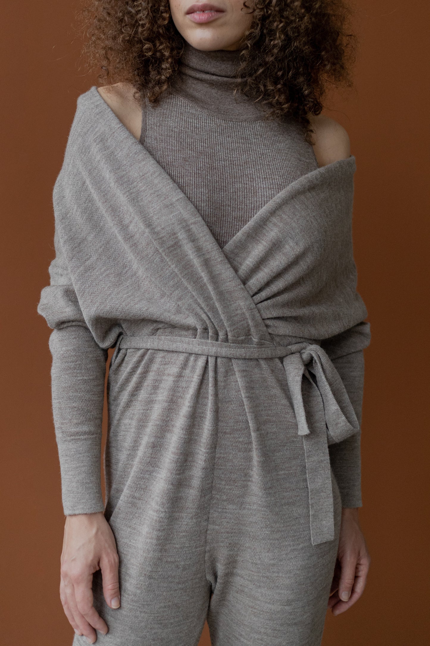 Wrap Neck Jumpsuit - Oatmeal Heather