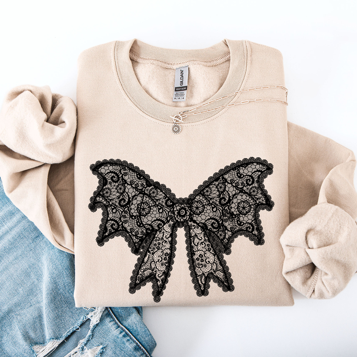 Lace Bow, Halloween, Goth, Faux Lace, Ribbon, Coquette Sweatshirt