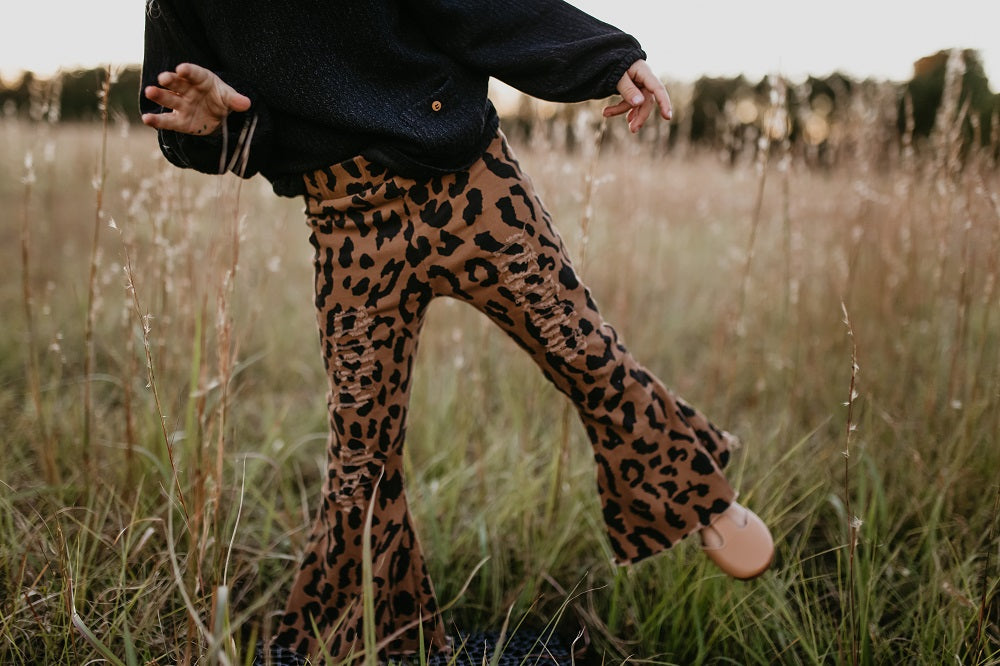 Leopard Denim Flare Pant Bell Bottom