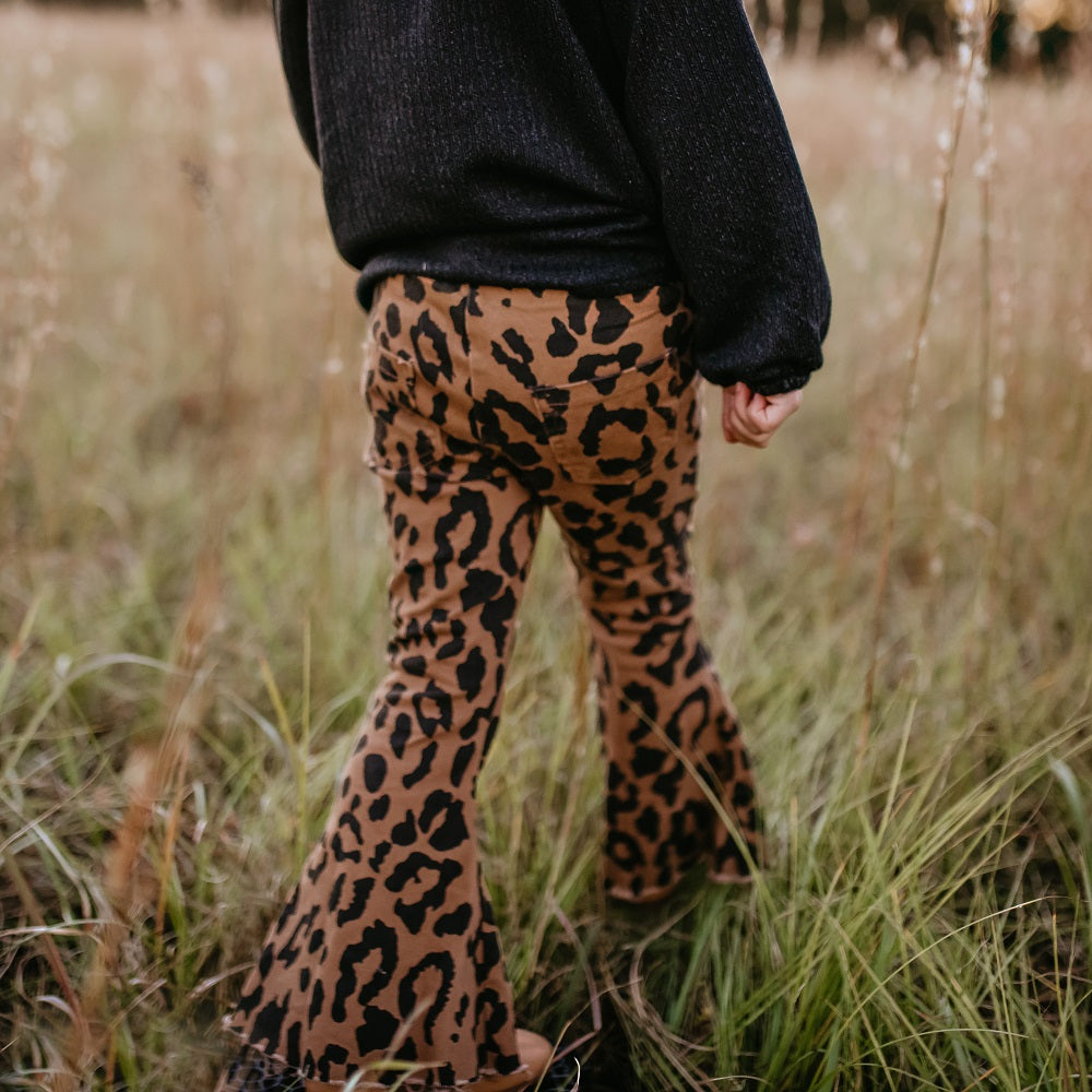 Leopard Denim Flare Pant Bell Bottom