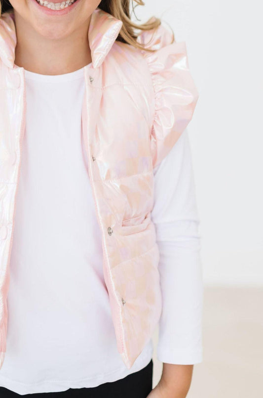 Light Pink Checker Puffer Vest
