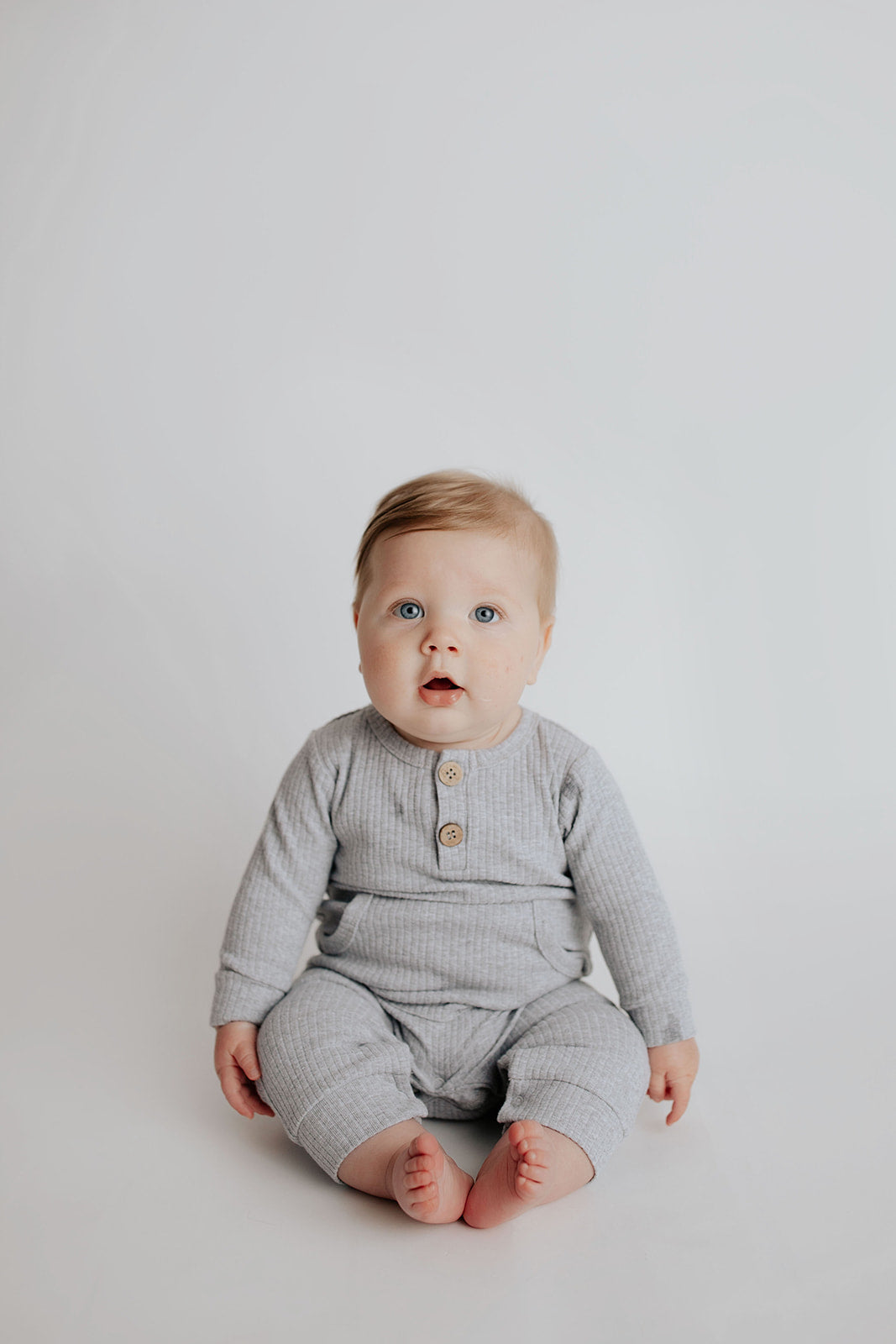 Gray Baby Ribbed Playsuit with pockets