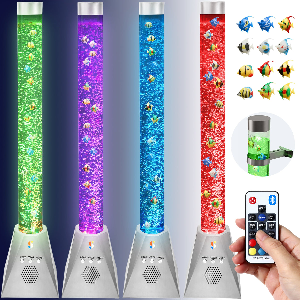Special Supplies Aquarium Sensory Bubble Tube Lamp - 4ft Color-Changing LED with Remote, 5 Fishes, Nightlight Effect & Bluetooth Speaker