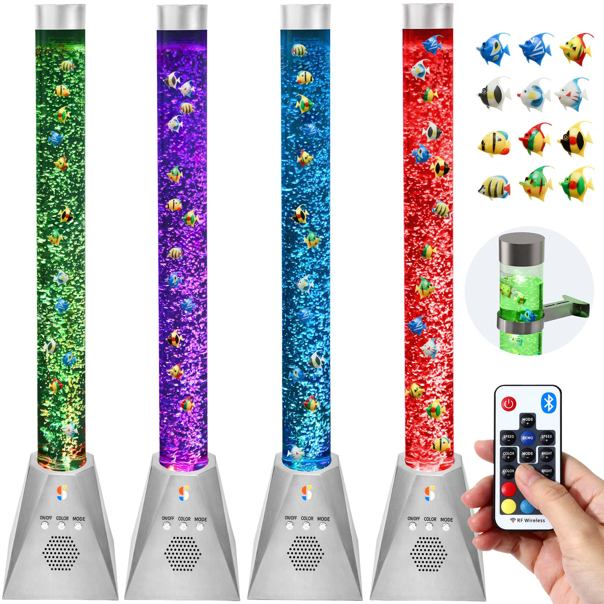 Special Supplies Aquarium Sensory Bubble Tube Lamp - 4ft Color-Changing LED with Remote, 5 Fishes, Nightlight Effect & Bluetooth Speaker