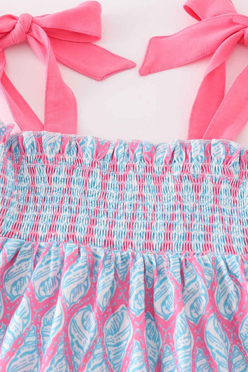Blue ribbon lace charm smocked adult dress